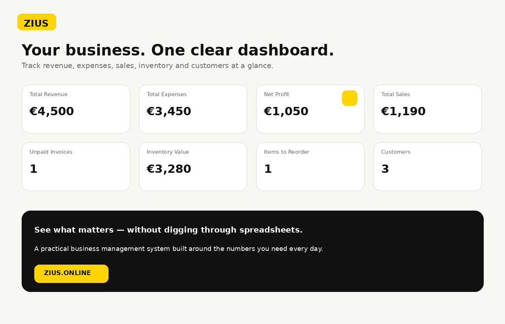 Zius Business Manager Dashboard - English Version