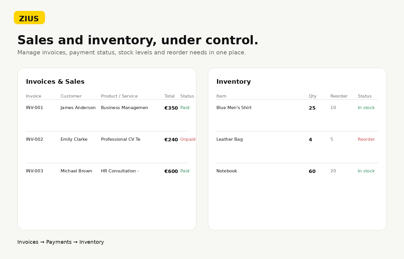 Zius Business Manager Dashboard - English Version