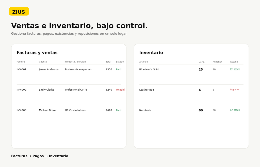 Zius Dashboard Gestion Empresarial - Versión en español