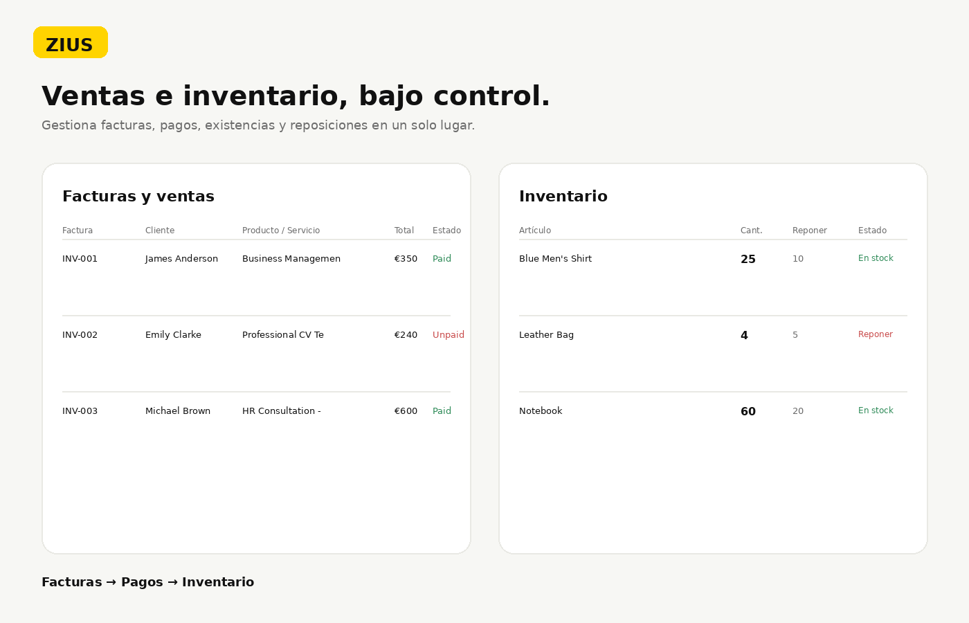 Zius Dashboard Gestion Empresarial - Versión en español