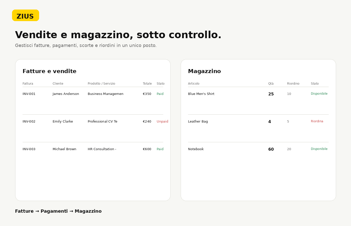 Zius Dashboard Gestione Aziendale - versione italiana